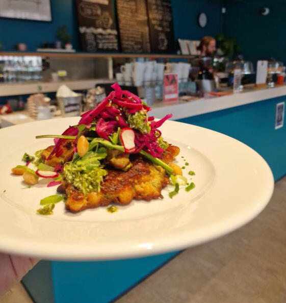 Sweetcorn fritters with pickled cabbage